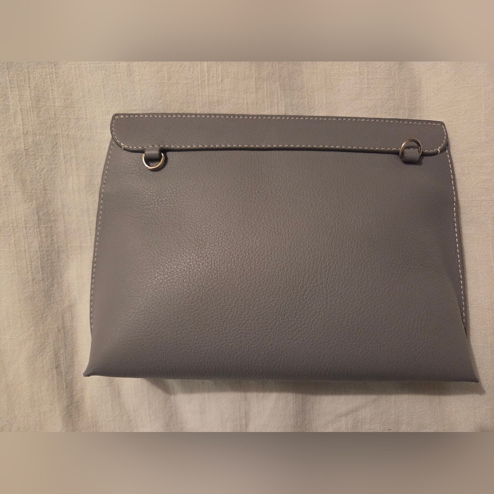 Strathberry Gray Leather Clutch with Gold Bar - Picture 6 of 12